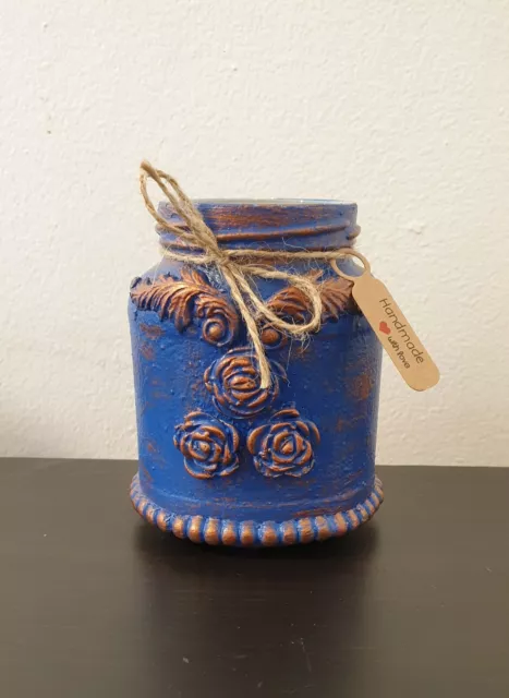 Hand Painted Shabby Chic Style Decorated Jar