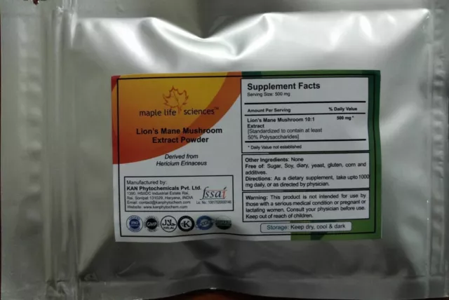 Lion's Mane Mushroom 10:1 Extract Powder, Hericium Erinaceus, 50% Polysaccharide