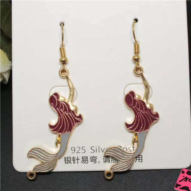 Bling Blue Enamel Cute Mermaid Crystal Betsey Johnson Women Stand Earrings