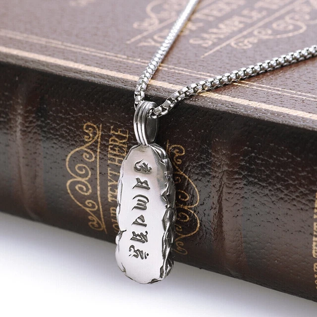 Thai Buddhist Prayer Protection Necklace Stainless Steel Tibetan Amulet Pendant