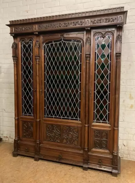 ARRIVES JUNE 2024: Antique French Gothic Revival Bookcase in Walnut