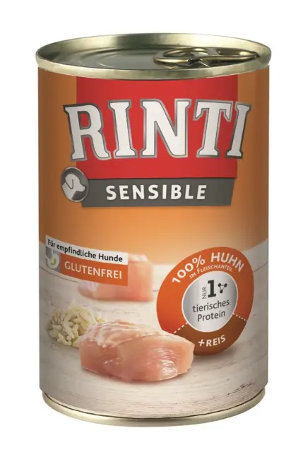 Rinti Sensibles Poulet Riz 12x 400 G Nourriture Humide Feuchtnahrung pour Chien