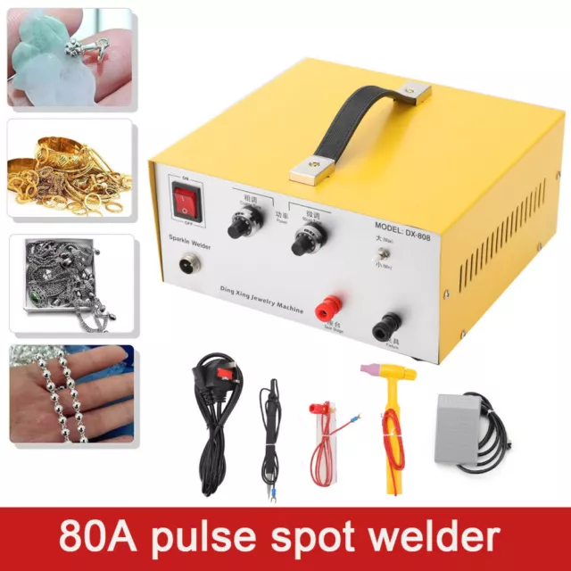 80A DX-808 Pulse Sparkle Spot Welder Machine Gold Silver Jewelry Welding Tool UK