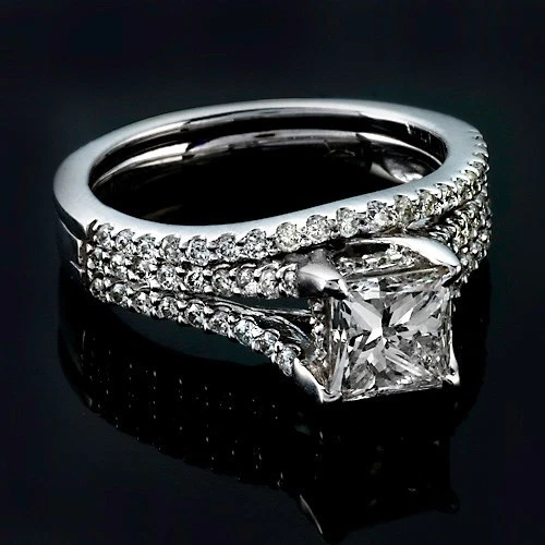 2.11 Ct G/Vs2 Princess Cut Diamond Engagement Ring Matching Band 14K Treated 2.11 Ct G/Vs2 Princess Cut Diamond Engagement Ring Matching Band 14K Treated