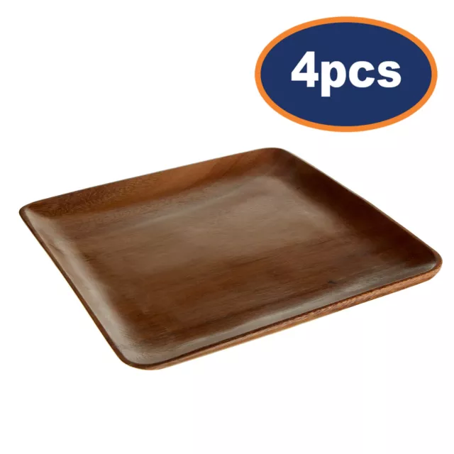 Paquete de 4 vajilla de madera plato cuadrado vajilla vaina de mono