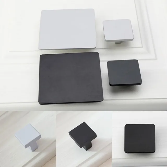 Black White Aluminum Cabinet Handle Pull Square Cupboard Closet Drawer Door Knob