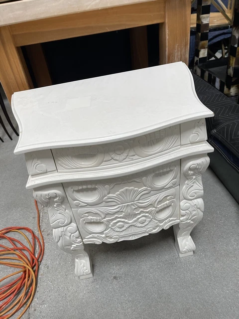 White 100% Mahogany French style small Rococo Bedside Cabinets / Nightstand TWO
