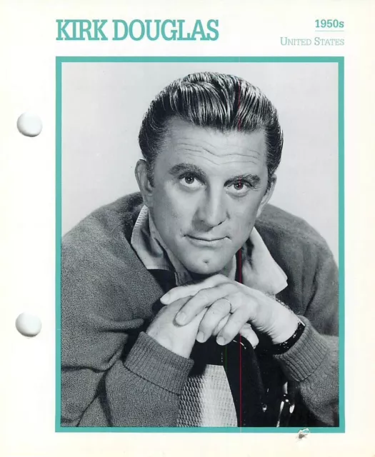 Kirk Douglas 1950's Actor Movie Star Card Photo Front Biography on Back 6 x 7"