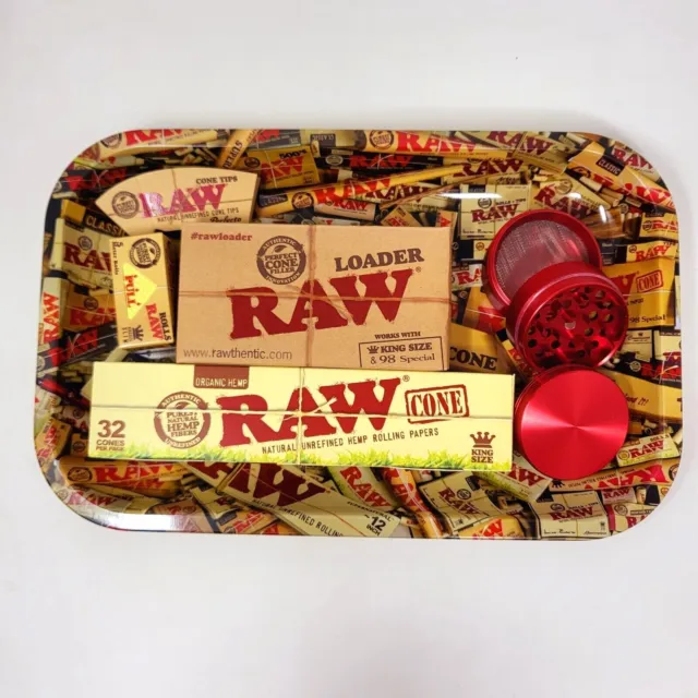 Raw Small Medium Rolling Tray Kit Gift Set Raw Classic Organic Hemp Tips Grinder