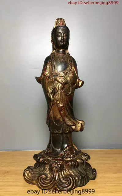 Folk China Chinese Tibet Buddhism Temple Bronze Gilt Kwan-Yin Buddha Statue 0404