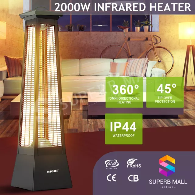 Maxkon 2000W Infrared Heater Carbon Tower Electric Instant Heat Outdoor Indoor