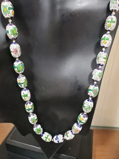 Vintage Chinese Export Cloisonne Enamel Knotted Floral Bead Necklace