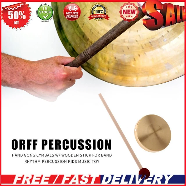 21cm Hand Gong Copper Cymbals with Wooden Stick for Band Rhythm Kids Music Toy