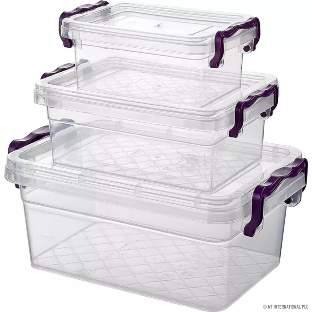 New 3 X Large Rectangular Containers Storage Transparent Lid Handle Food Plastic