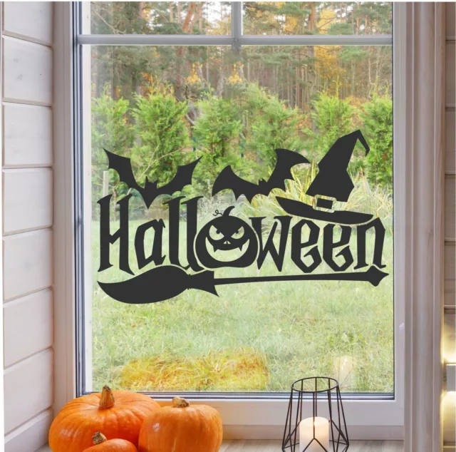 Pumpkin Bat Witch Sticker Halloween Wall Vinyl Decal Window Decoration Party Art