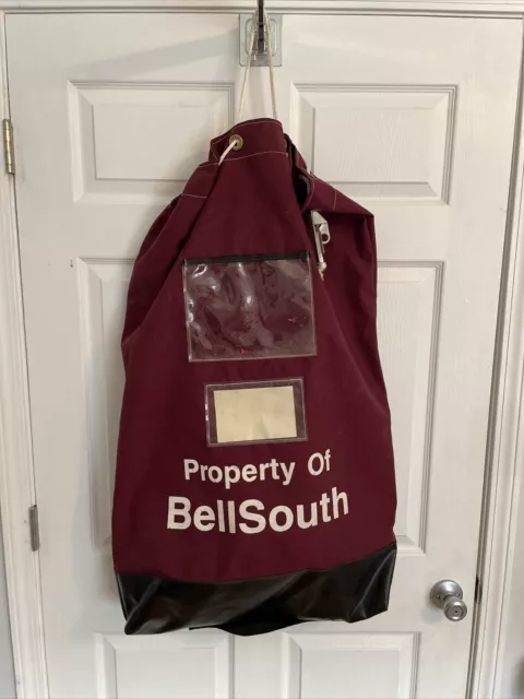 VINTAGE BELLSOUTH LOCKING Drawstring Duffle Bag Red/black 36”x24” RARE ...