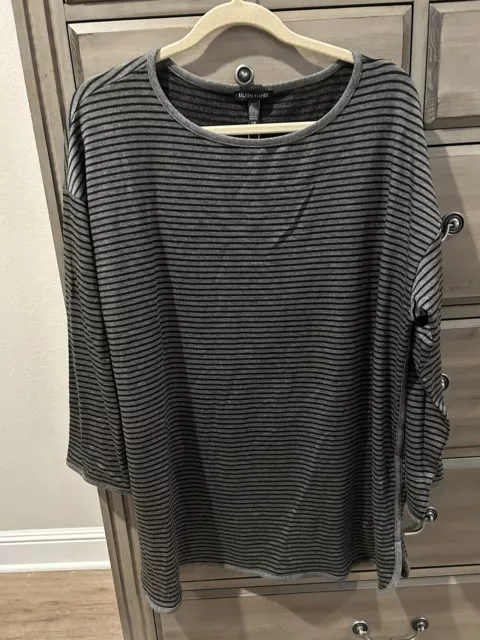 EILEEN FISHER ASH and Black Striped Long Bateau Top Large NWT $158 $52. ...