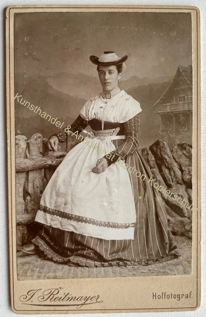 orig. CDV Foto Fotografie Dame Frau Mode um 1890 Tracht Tegernsee Dirndl Bayern