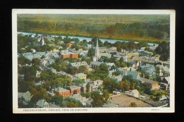 1930s Aerial View Fredericksburg VA Postcard Virginia