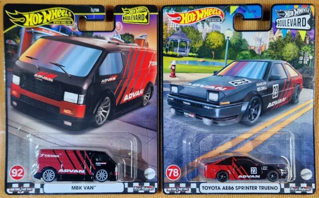 HOT WHEELS MBK VAN & TOYOTA AE86 SPRINTER TRUENO (ADVAN) Boulevard/Real Riders