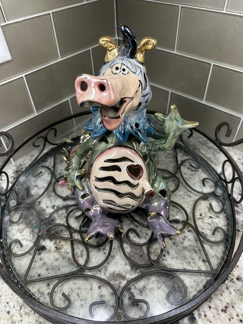 Y2k Blue  Sky Clayworks Heather Goldminc Multicolor Dragon Tea Light Statue