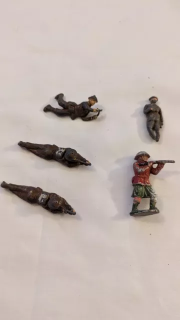 Job Lot Of 5 Wwi Vintage Lead Toy Soldiers Crescent? 1/32