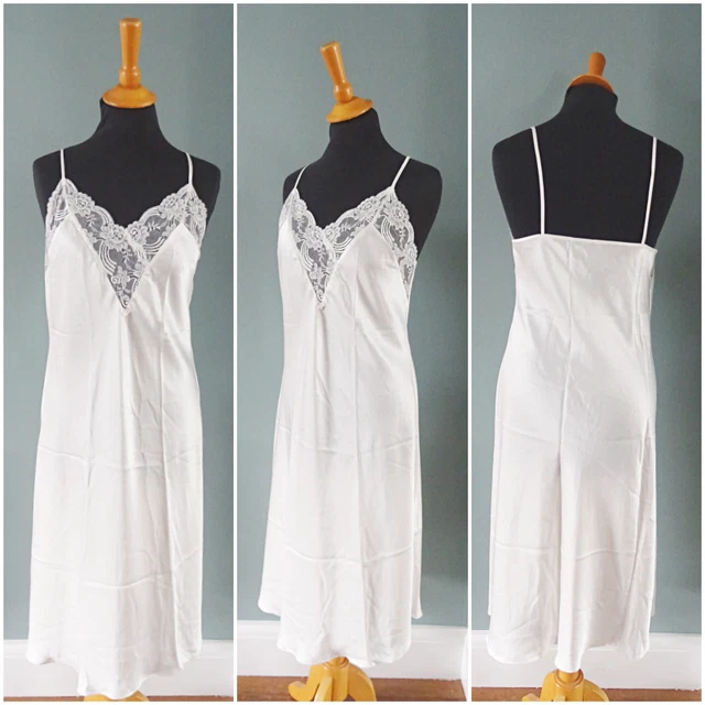 Camicia da notte vintage anni '90 camicia da notte avorio raso pizzo romantico donna 34" busto
