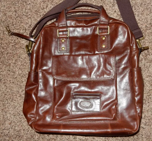 Brown Leather Fossil Backpack.With Cloth Strap