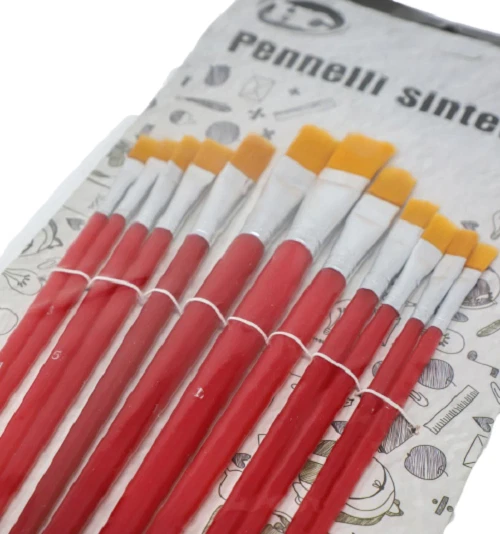 Set 12 Pennelli Piatti Dipingere Pittura Pitturare Colori Acrilici Tempera Olio