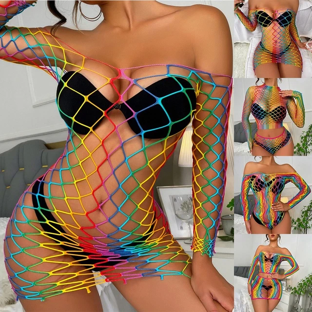 Costume Lingerie Donna Abito a Rete Traforato Pizzo Notte Vestito da Club