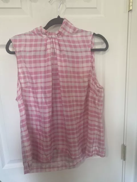 J. Crew Collection knotted blouse Gingham 100% silk sz XL Pink white