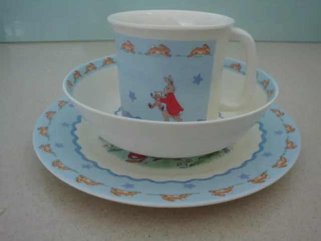 Royal Doulton Bunnykins 3 Piece Melamine Set Plate, Bowl and Cup 2005, Nursery