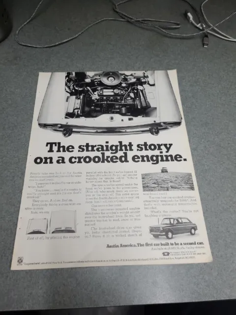 1968 America by Austin Sideways Crooked Engine FOriginal Vintage Print Ad 10x13