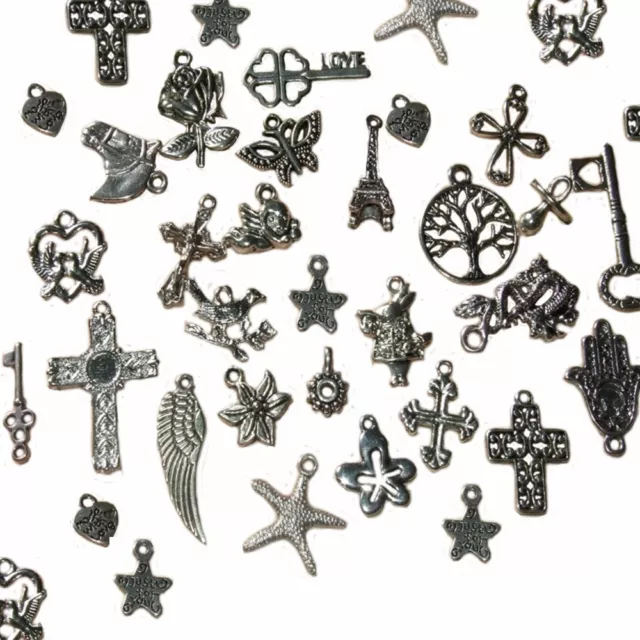 60 Gemischte Tibetische Silber Charms Kreuzschlüssel Herz Hand Anhänger Grösse Verschiedene Ts74