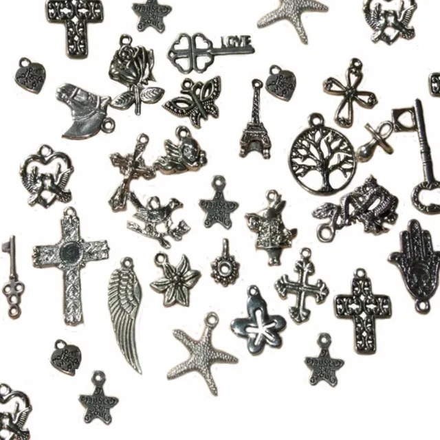 60 Gemischte Tibetische Silber Charms Kreuzschlüssel Herz Hand Anhänger Grösse Verschiedene Ts74