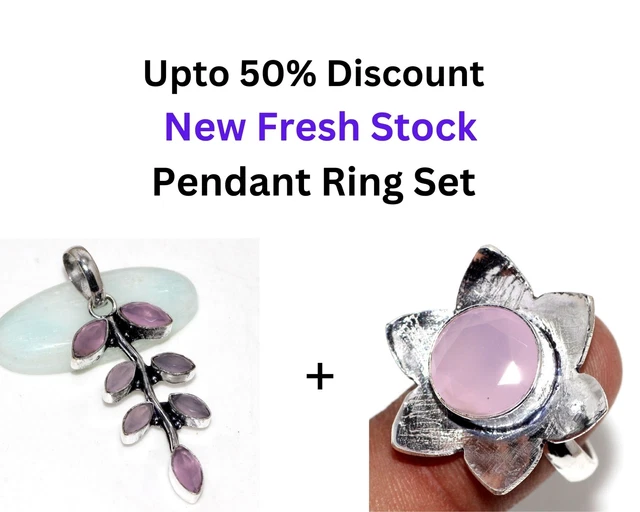 Pink Chalcedony, New Fresh Stock Pendant Ring Combo Set 2.3|8.5" GW