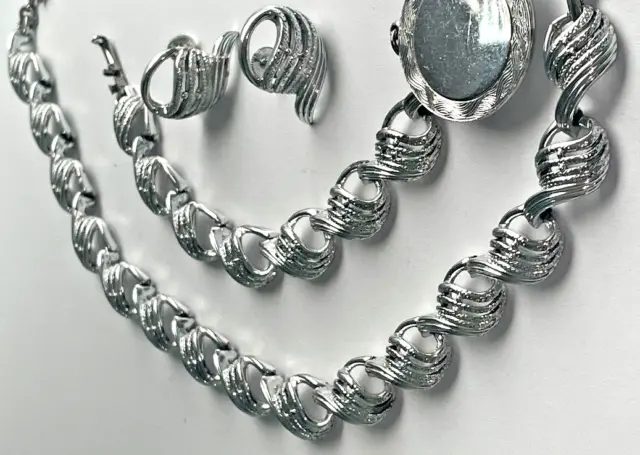 Vintage Pegasus Coro Signed Silver Tone Set- Necklace, Charm Bracelet, Earrings