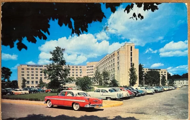 Bloomington Indiana University Old Car Parking Lot Vintage Chrome Postcard c1950