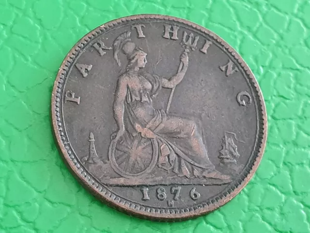 Queen Victoria Farthing 1876 H Great Britain Uk Good Grade