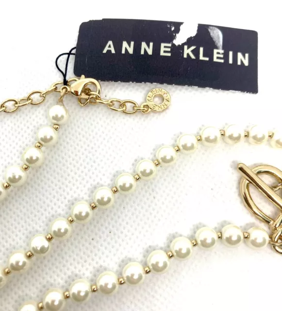 Anne Klein Gold-Tone Twisted Faux Pearl Collar Necklace 16" + 3" Brand New Nwt 3