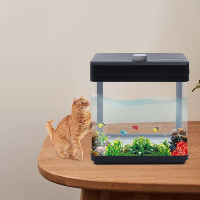 Desktop Fish Tank Bedroom 2.5Gallon Aquarium Kit Fish Tank Black Low Noise