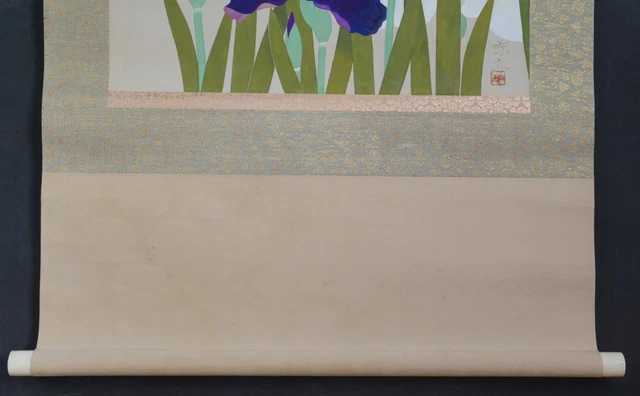 Japan lilies flowers silk painting scroll 1970 Kakejiku art 2