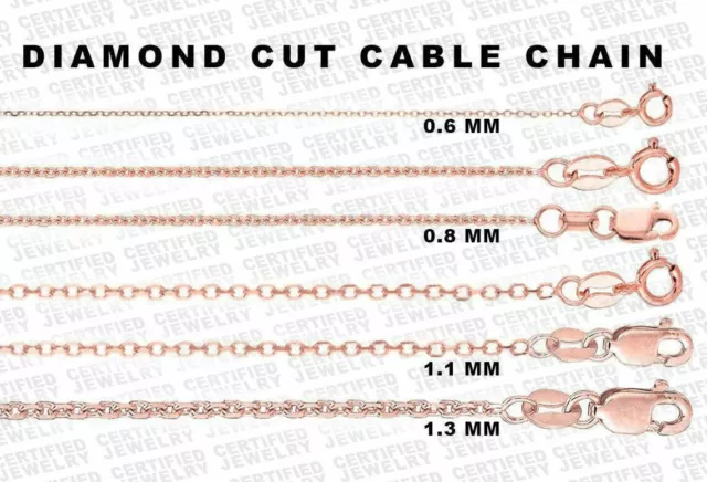 14K Rose Gold Diamond Cut Cable Link Chain Necklace,16"- 20" / 0.6mm - 1.1mm