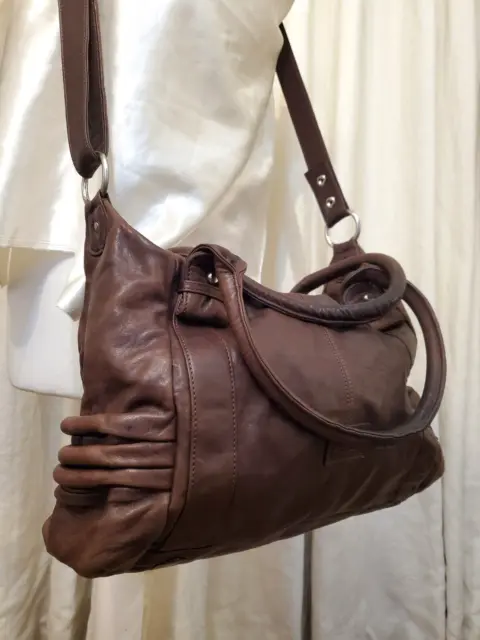 Vintage LAKELAND Fine LEATHER Chocolate Brown Shoulder Crossbody Bag Medium