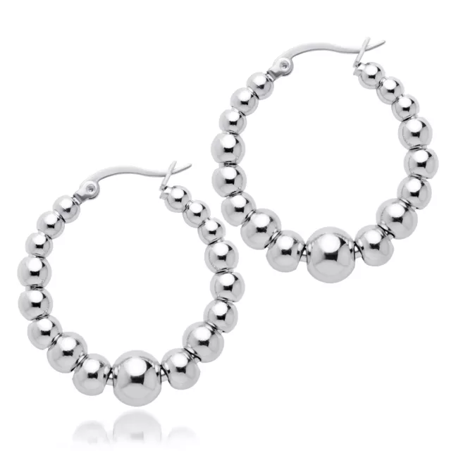 ‎555Jewelry Hypoallergenic Large Stainless Steel Beaded Hoop Earrings for Womens