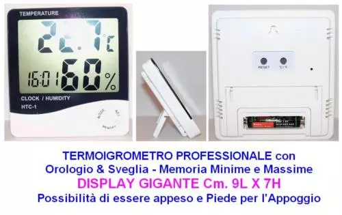 TERMOIGROMETRO TERMOMETRO & IGROMETRO PROFESSIONALE con DISPLAY GIGANTE Cm.9Hx7L