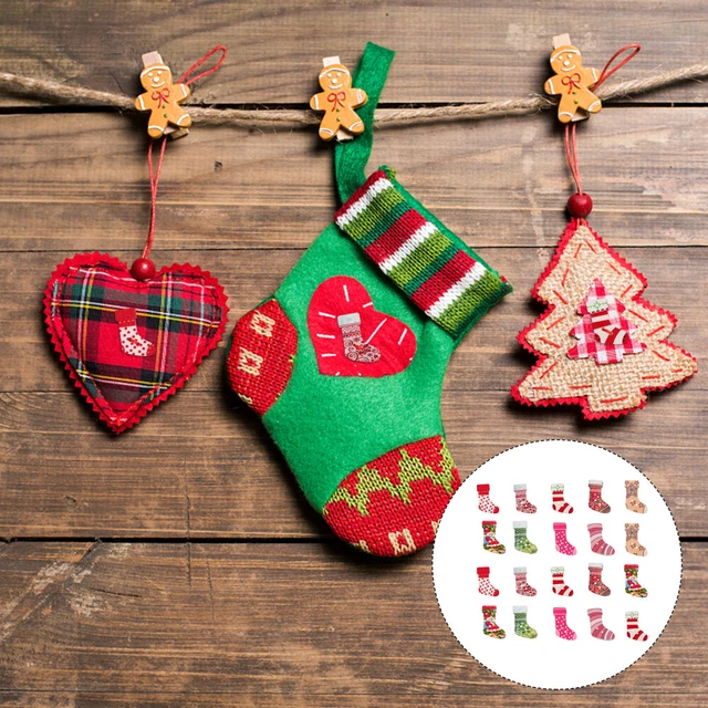 Calcetines de Navidad de Madera Botones Madera de Navidad Adornos Dije Libro de recortes