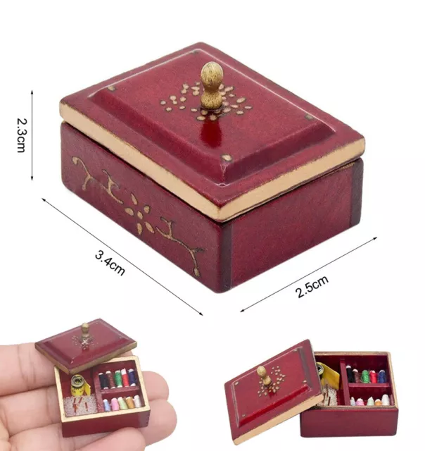 Dollhouse Miniature Sewing Box Kit w/ Lid Thread Spool Tool Accessory 1:12 Decor