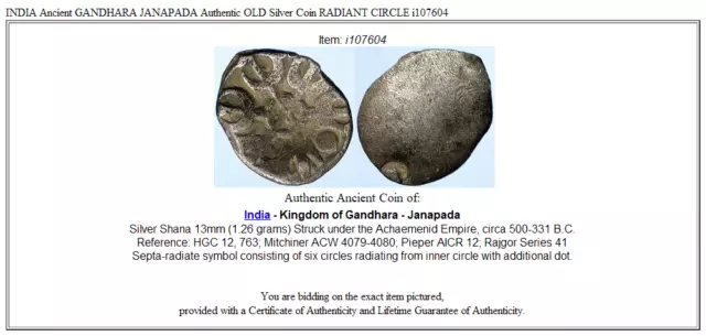 INDIA Ancient GANDHARA JANAPADA Authentic OLD Silver Coin RADIANT CIRCLE i107604 3