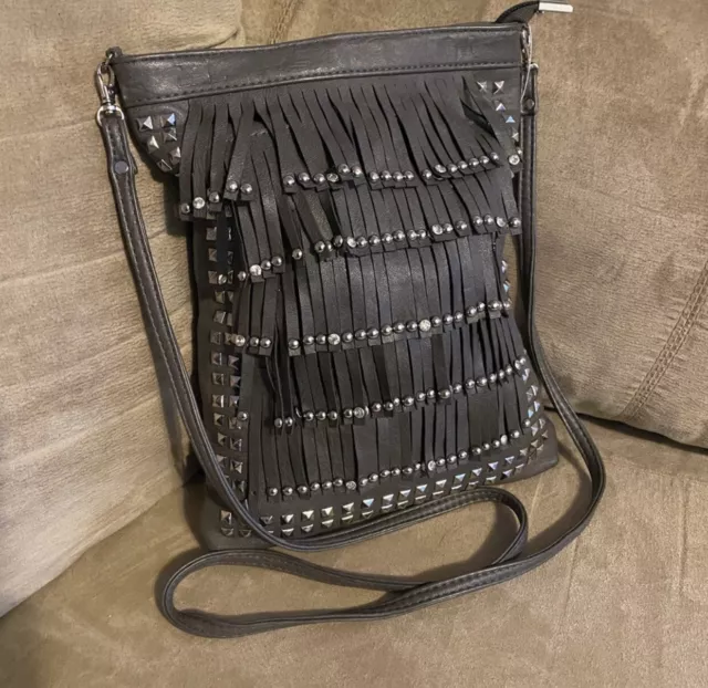 Leather Fringe | Studded Tassel Boho Crossbody | Shoulder Bag | Purse